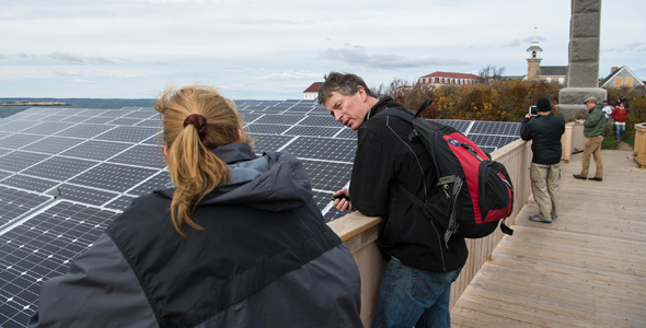 Island Institute Visit - Pam Smith on Solar Deck with Guests - WEB